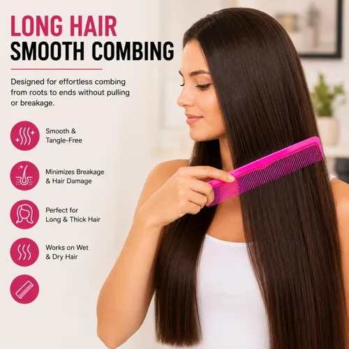 Miniatura 7 de Juego de peines grandes para el cabello (paquete de 6) – Peines de peluquero de dientes gruesos y finos de 9 pulgadas para cabello húmedo, grueso