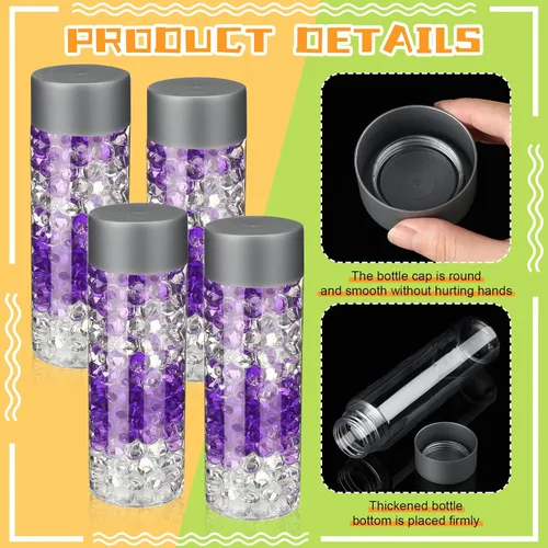 Miniatura 4 de Hoolerry 16 botellas sensoriales de plástico vacías con tapas, botellas de agua sensoriales de plástico transparente reutilizables para Gris