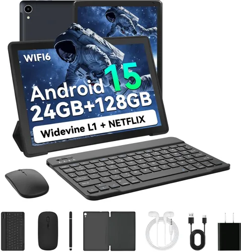 HiGrace 2025 última tablet Android 15 mejorada de 10 pulgadas, 24GB+128GB+1TB de expansión, WiFi 6 BT 5.4, carga rápida Type-C, cámara dual,