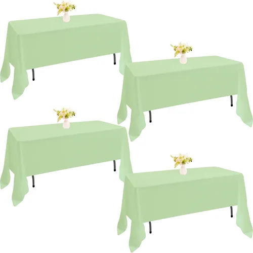 Miniatura 21 de Paquete de 4 manteles rectangulares de poliéster lavables de 60 x 102 pulgadas, color blanco, para mesas de comedor, bodas, bufés, fiestas