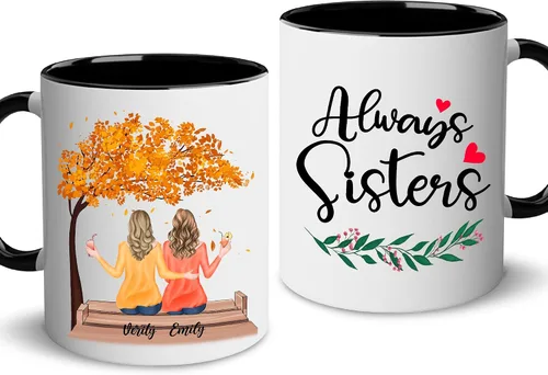 WHIDOBE Taza personalizada para hermana (2 mujeres) personalizada de 11 onzas, 15 onzas, taza de cerámica para hermana, mejores amigas con avatares,