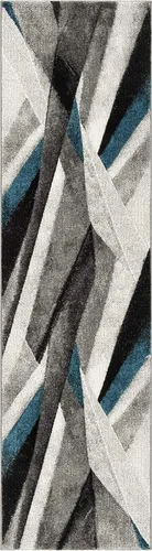 Miniatura 2 de SAFAVIEH Hollywood Collection - Alfombra de pasillo, 2 pies 3 pulgadas x 12 pies, color gris y verde azulado, diseño moderno de mediados de siglo