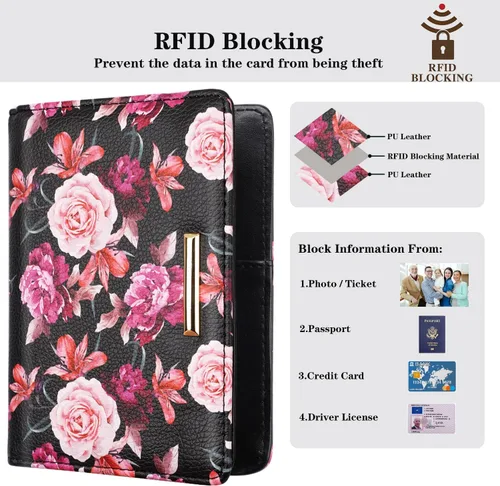 Miniatura 4 de Funda para pasaporte, cartera de viaje para tarjetas de crédito, bloqueo RFID, carteras para pasaporte para mujeres y hombres con ranura para fotos