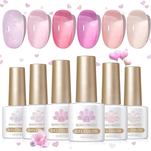 Miniatura 36 de Born Pretty Esmalte de uñas de gel de color ámbar cristal marrón naranja burdeos rojo negro para otoño e invierno, esmalte de uñas transparente