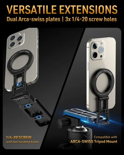 Miniatura 3 de MOSENVKA Trípode Magnético Dual para Teléfono Plegable Montura Doble Magnética Soporte de Bolsillo para iPhone 16/15/14/13/12 Plus Max para iPad