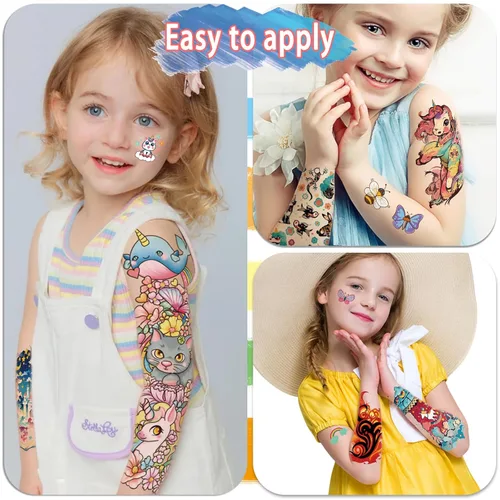 Miniatura 3 de 52 piezas de tatuajes temporales para niños de brazo completo con castillo, mariposa, gato, camión, dinosaurio, cohete, planeta, lindo animal