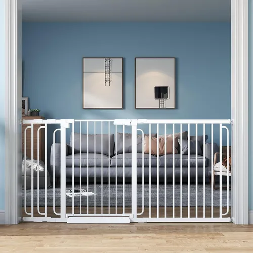 Miniatura 10 de Puerta de bebé extra ancha con puerta 53.4-62 pulgadas montada a presión, puerta de seguridad para niños y bebés con cierre automático para puertas
