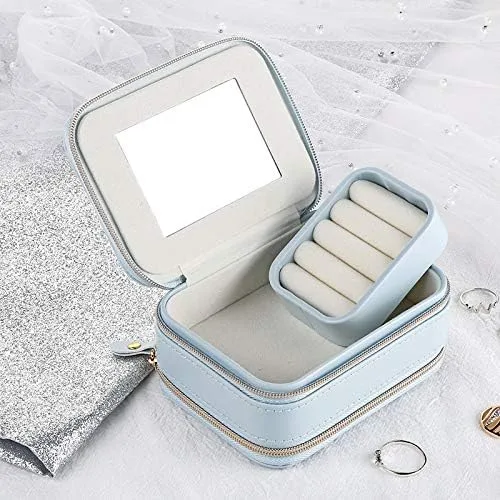 Miniatura 4 de Mini joyero, organizador de joyas de viaje y estuche de almacenamiento (azul)