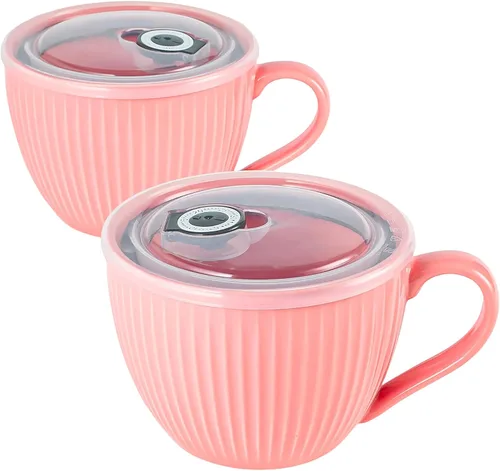 Miniatura 35 de Tazón de sopa de cerámica con asa de 32 onzas – Tazón de ramen para microondas con tapa, tazas y tazas de sopa para cereales, avena, ramen, fideos