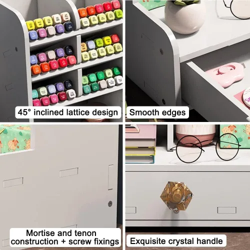 Miniatura 4 de Hggzeg Organizador de escritorio para bolígrafos, organizador de papelería con cajones y 2 soportes para archivos, almacenamiento de suministros
