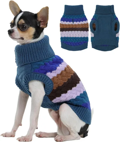Miniatura 17 de Kuoser Suéter grande para perro, suéteres de punto de cuello alto para perros grandes, rayas coloridas, chaleco de punto para mascotas, ropa cálida
