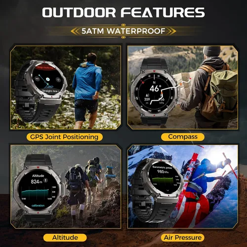 Miniatura 4 de Reloj inteligente militar para hombre, 1.43 pulgadas, AMOLED GPS, 5ATM, impermeable, resistente, rastreador de actividad física con brújula