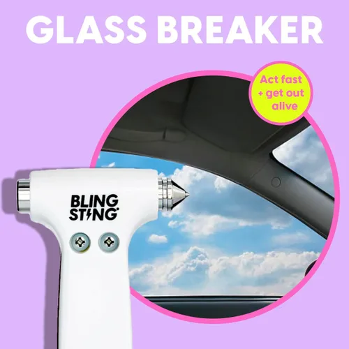 Miniatura 4 de BLINGSTING Martillo de seguridad – Herramienta de escape automotriz de emergencia con rompeventanas, cortador de cinturón de seguridad y correa oro