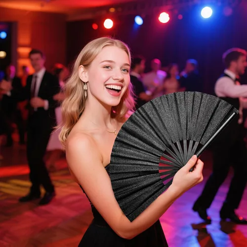 Miniatura 5 de Hasina Ventilador de mano plegable grande con purpurina, ventilador de mano plegable de bambú para hombres y mujeres, diseño brillante para fiestas