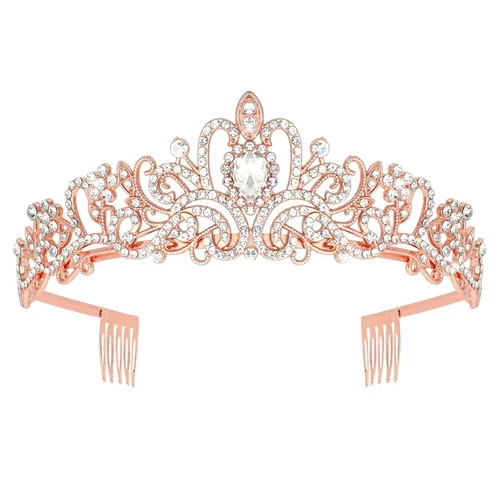 Miniatura 9 de Tiaras y coronas doradas para mujer, corona de cumpleaños clásica con peines, elegantes regalos de fiesta de graduación para mujeres