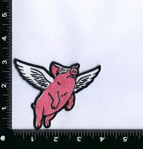 Miniatura 2 de Fun When Pigs Fly Parche bordado de 3 3/4 pulgadas - Borde no merrowed - Respaldo de cera - Planchar o coser - HOG - MC - Motocicleta - Sombrero