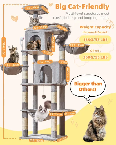 Miniatura 2 de Taoqimiao - Árbol para gatos, torre de gatos de 77 pulgadas para gatos grandes, condominios de varios niveles para gatos de interior con 2