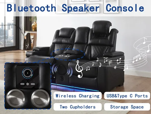 Miniatura 5 de THSUPER Sillón reclinable de cuero transpirable y sofá de dos plazas con luz LED, sofá reclinable para cine en casa con reposacabezas ajustable/luz