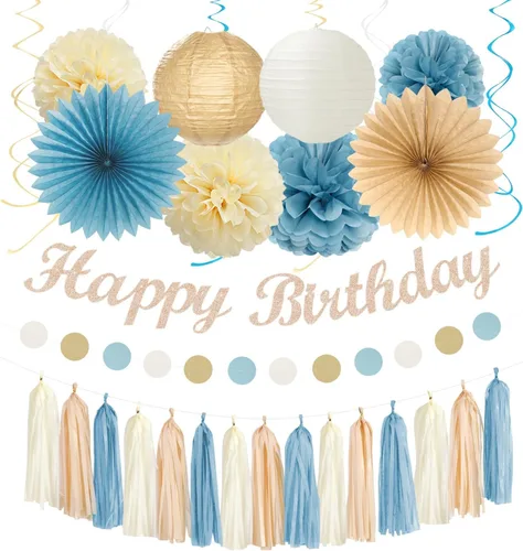Miniatura 23 de Cartel de feliz cumpleaños rosa y negro para decoración de fiesta – 31 piezas de oro rosa 14º 40º para mujeres y niñas, faroles de papel