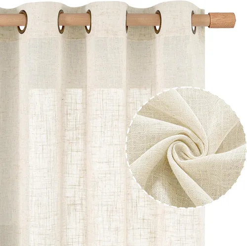 Miniatura 11 de LAMIT Cortinas de lino sintético para dormitorio, paneles filtrantes de luz, cortinas de lino con protección de privacidad con ojales para ventanas