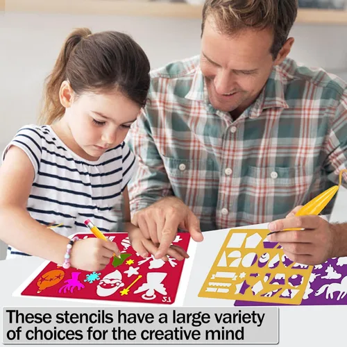 Miniatura 6 de Juego de 30 plantillas de dibujo para niños, plantillas de plantillas de pintura de dibujo de plástico para niños, manualidades, proyectos de arte