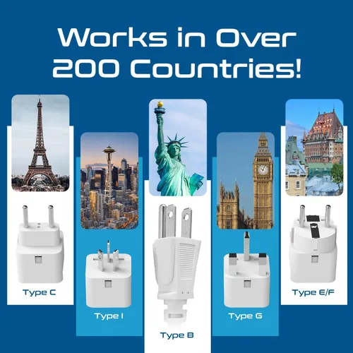 Miniatura 7 de Adaptador de conexión universal a tierra Ceptics, 4 USB + convertidores 150 W, Blanco