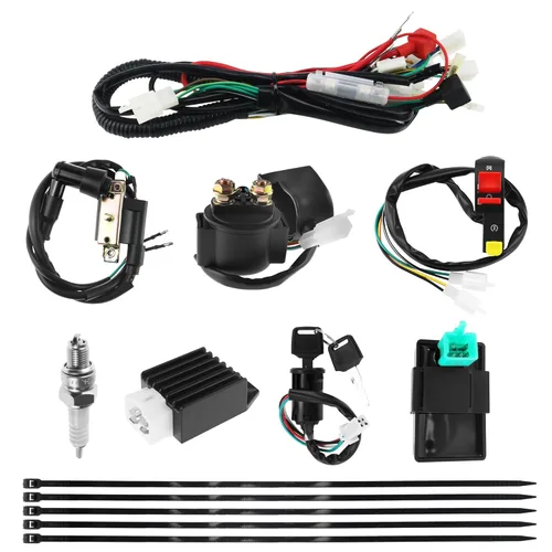 PRO BAT - Arnés de cableado completo con bobina de solenoide y regulador para motos de tierra Pit Bike de arranque eléctrico de 50 cc, 70 cc, 90 cc,