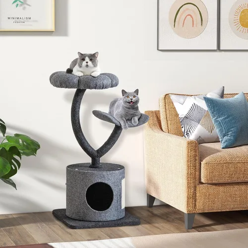 Miniatura 3 de Tangkula Árbol para gatos de interior, torre pequeña para gatos de 35 pulgadas con marco de soporte de metal curvo, tabla de rascar de sisal, 2