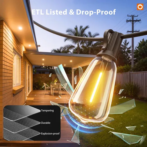 Miniatura 4 de addlon Tira de luces para exteriores de 196 pies para exteriores con control de aplicación, luces impermeables para patio con bombillas LED Edison