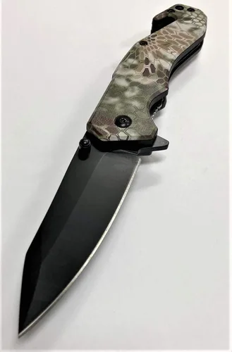 Miniatura 2 de Cuchillo de bolsillo táctico EDC de 8 pulgadas con gráficos impresos UV mango ABS con forro de acero.