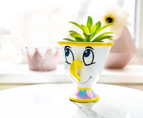 Miniatura 3 de Silver Buffalo Disney Beauty and The Beast Chip - Mini maceta de cerámica de 3 pulgadas con suculentas artificiales, maceta pequeña, plantas