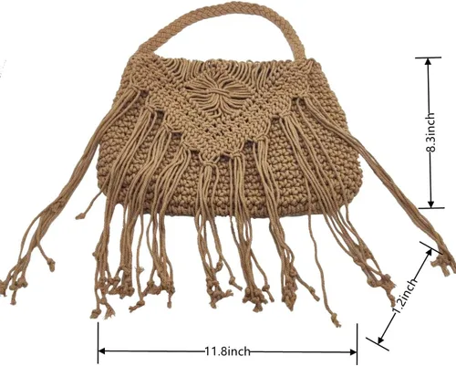 Miniatura 6 de Bolso de hombro de algodón hecho a mano para mujer, con solapa, con flecos, con borlas, tejido a mano, bohemio