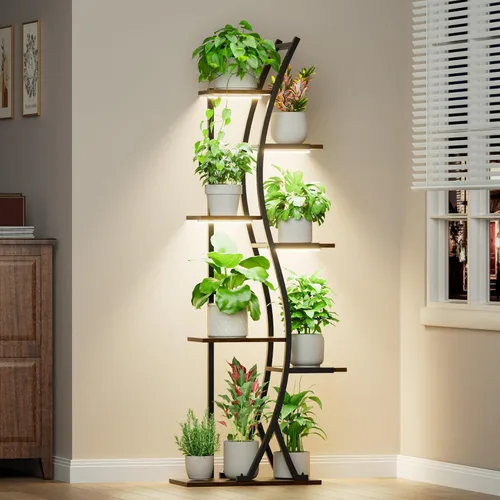 MJOMKN Soporte para plantas de interior de 62 pulgadas con luces de crecimiento, estante alto de metal para plantas de 7 niveles, soporte esquinero
