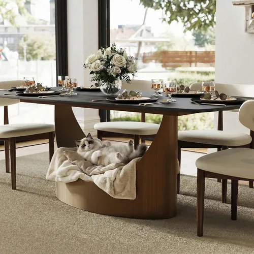 Miniatura 5 de POVISON Mesa de Comedor Moderna Hobart de 63" para 4, Mesa de Comedor Rectangular de Servicio Pesado Negro Mate, Superficie de Mesa de Comedor