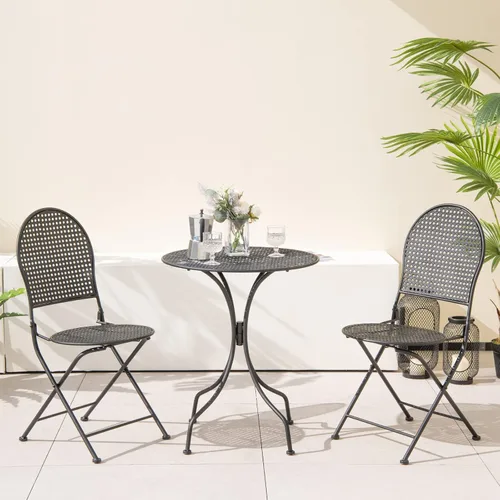 Miniatura 3 de Giantex Juego de mesa de comedor de 3 piezas, juego de mesa de comedor al aire libre para 2, 1 mesa redonda con 2 sillas plegables, resistente al