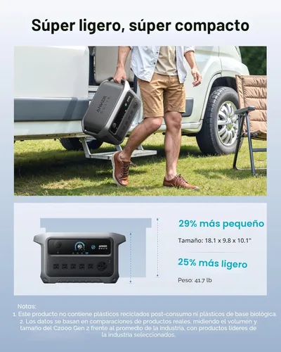 Miniatura 8 de Anker SOLIX C2000 Gen 2 Estación de energía portátil con panel solar bifacial de 200 W, generador solar de 2,400 W (pico 4,000 W), carga completa