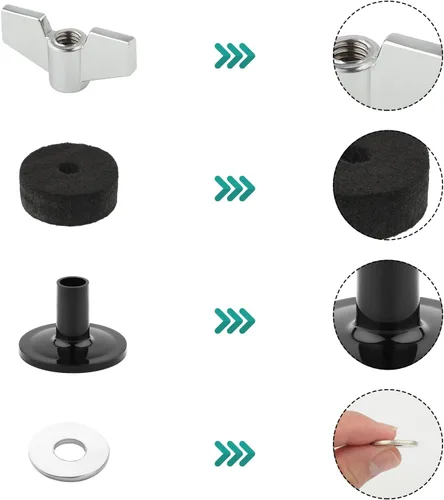 Miniatura 3 de Accesorios de repuesto para platillo, accesorios de tambor, funda de platillo negro y fieltro con tuercas de ala base, fieltros de platillo