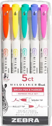 Miniatura 10 de Zebra Pen Mildliner 79505 - Bolígrafo de doble punta, punta ultrafina, colores de tinta amigables, multicolor, paquete de 5
