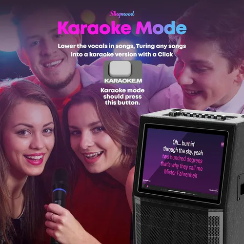 Miniatura 9 de Máquina de karaoke para adultos, con pantalla de letras, altavoz Bluetooth grande portátil inteligente, 2 micrófonos inalámbricos, sistema