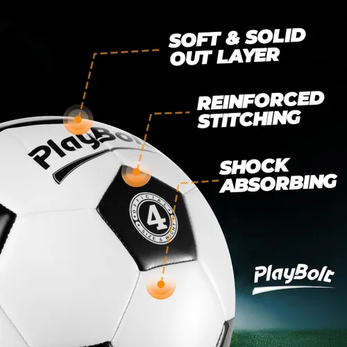 Miniatura 2 de PlayBolt Soccer Ball Size 4 with Pump - Black & White Training Practice & Match Ball for Kids, Youth and Adults (Pack of 1 or 4)