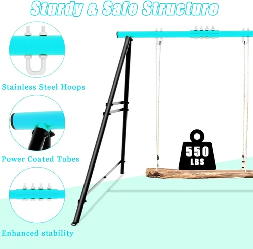 Miniatura 5 de Marco de columpio para porche, soporta hasta 550 libras, soporte sensorial con 3 barras laterales, juegos de columpios para patio trasero, patio
