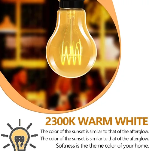 Miniatura 5 de HESSION Bombillas LED Edison A19 vintage, equivalente a 4 W, bombillas LED regulables de 40 W, 400 lúmenes, bombillas cálidas ámbar de 2300 K, base