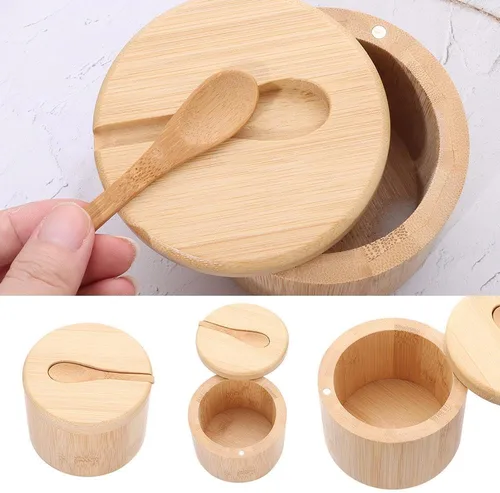 Miniatura 3 de Bamboo Big Dipper - Bodega de sal grande con cuchara y tapa giratoria magnética, caja de almacenamiento de 10 onzas