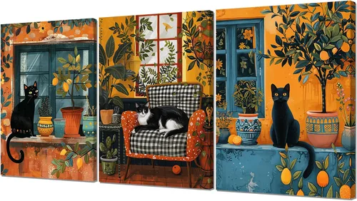 Miniatura 9 de Pintura solar para pared, diseño de líneas bohemias, montañas, decoración de pared de mediados de siglo, juego de 3 lienzos impresos en lienzo