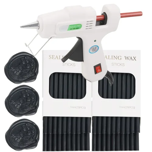 40 varillas de sellado de cera negra con pistola de pegamento, juego de varillas de cera para pistola de pegamento, ideal para sello de cera, Negro
