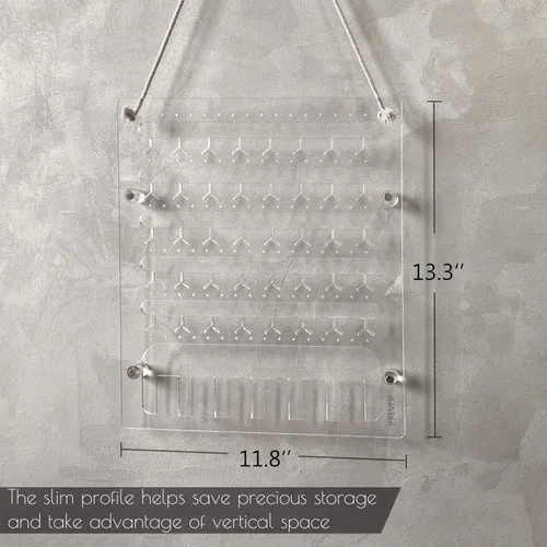 Miniatura 4 de Soporte para aretes para colgar en la pared, organizador de joyas, estante acrílico con 96 agujeros, 6 ganchos para collares, pulseras
