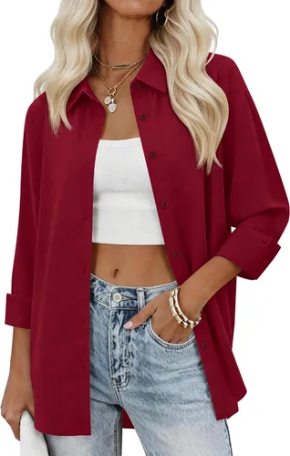 Miniatura 7 de siliteelon Camisas con botones para mujer, camisas de vestir sólidas, de manga larga, cuello fluido, para trabajo, oficina, negocios, blusas de gasa
