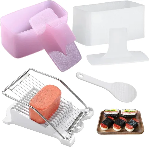 Molde de spam para musubi, 4 piezas, kit para hacer musubi, cortador de spam, prensa de musubi, sushi, arroz, onigiri, cortador de huevos para 4