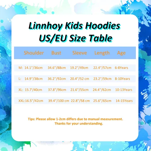 Miniatura 5 de Linnhoy Sudaderas con capucha para niños y niñas con estampado digital 3D de 6 a 15 años