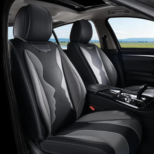 Miniatura 44 de Coverado Juego completo de fundas de asiento de automóvil, fundas de asiento negras para asientos delanteros y traseros de automóvil, protector